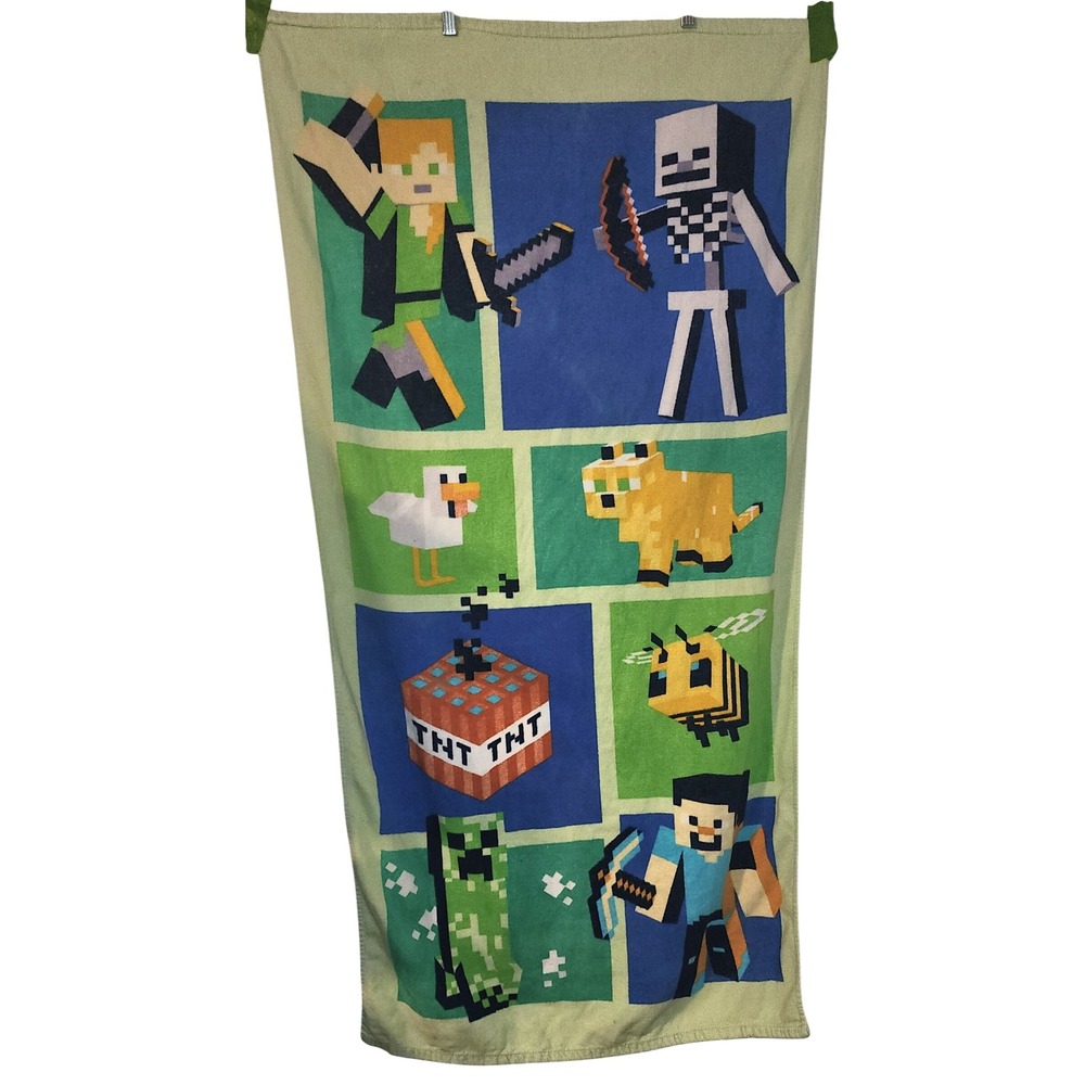 Minecraft Beach Towel Characters Alex Skeleton Creeper TNT Kid's Game
